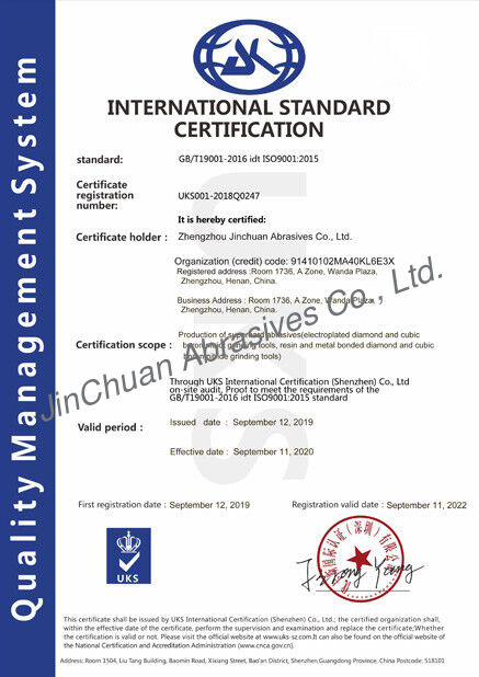 चीन ZHENGZHOU JINCHUAN ABRASIVES CO., LTD. प्रमाणपत्र